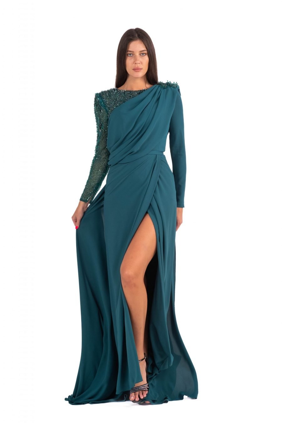 Boat neck High Knee Evening Dress - Image 14