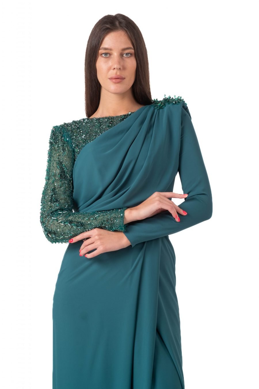 Boat neck High Knee Evening Dress - Image 13