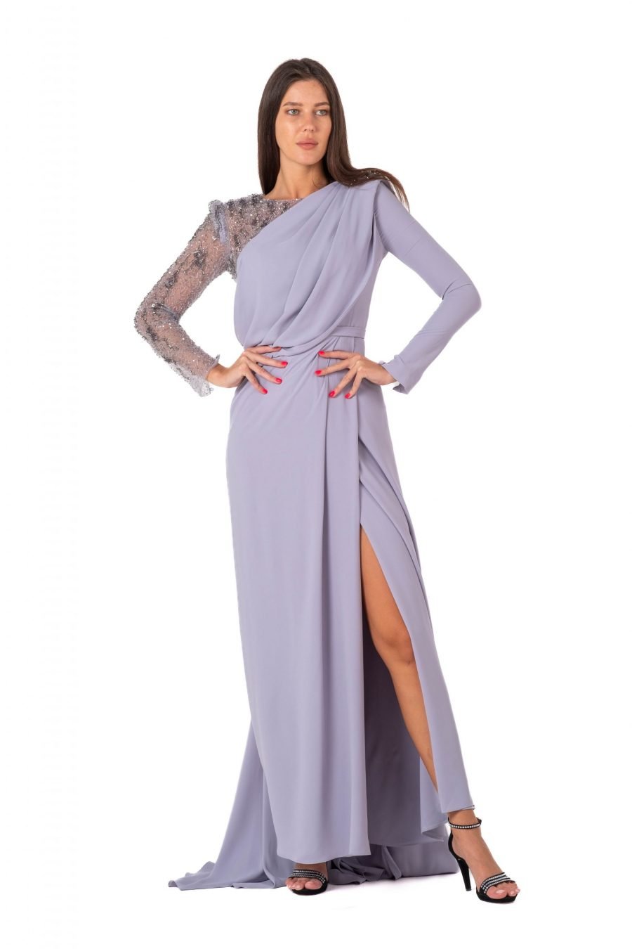 Boat neck High Knee Evening Dress - Image 9