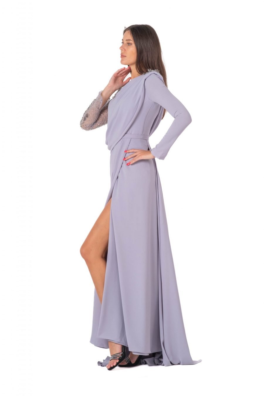 Boat neck High Knee Evening Dress - Image 10