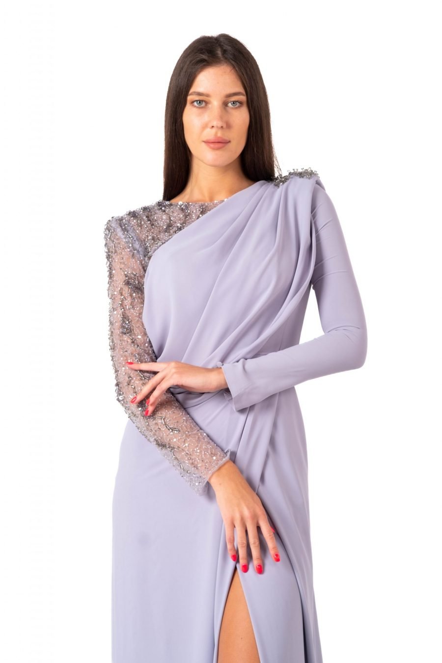 Boat neck High Knee Evening Dress - Image 11