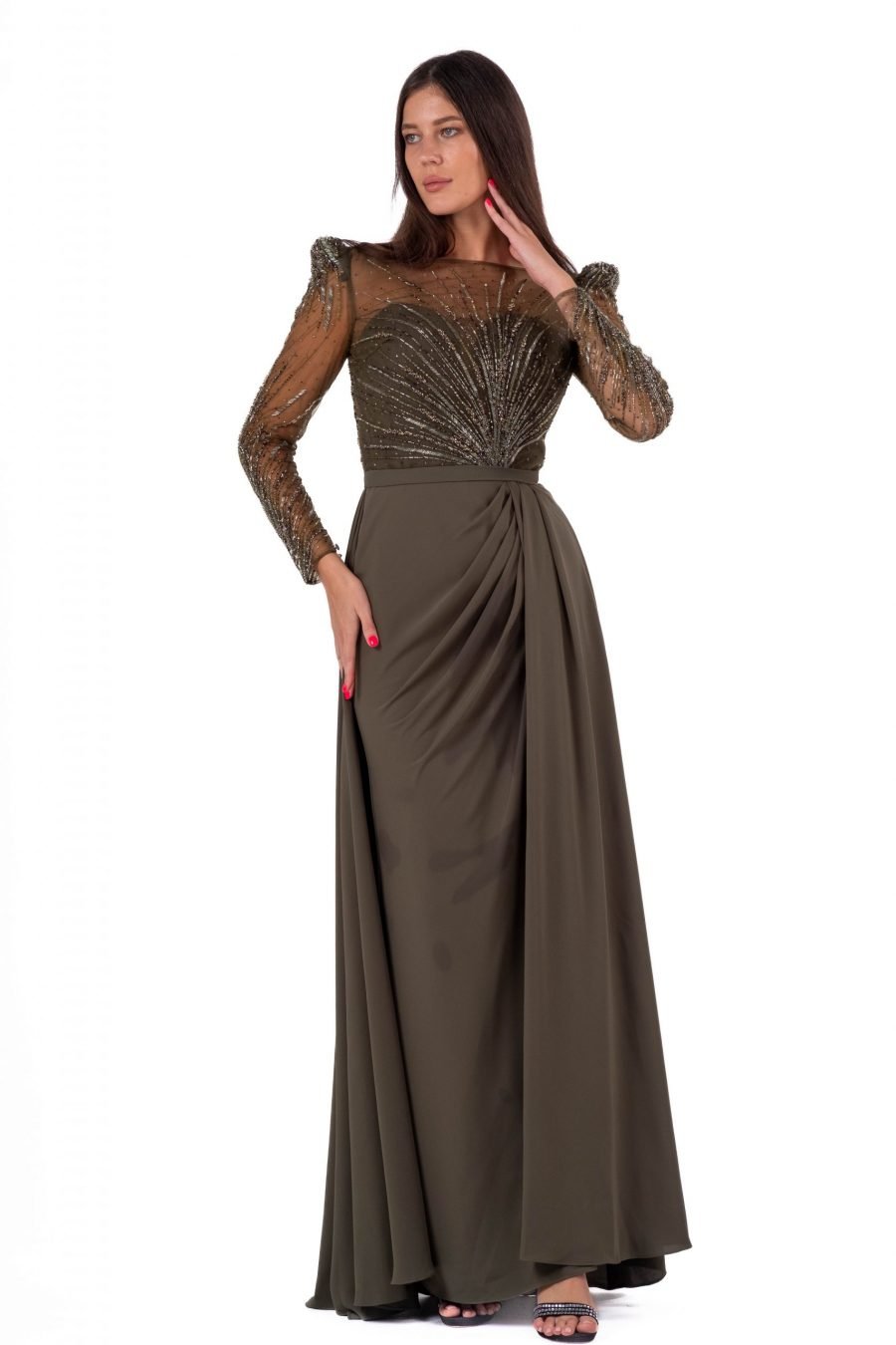 Boat neck High Knee Evening Dress