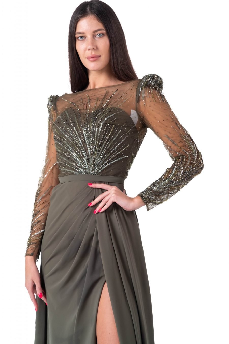 Boat neck High Knee Evening Dress - Image 2
