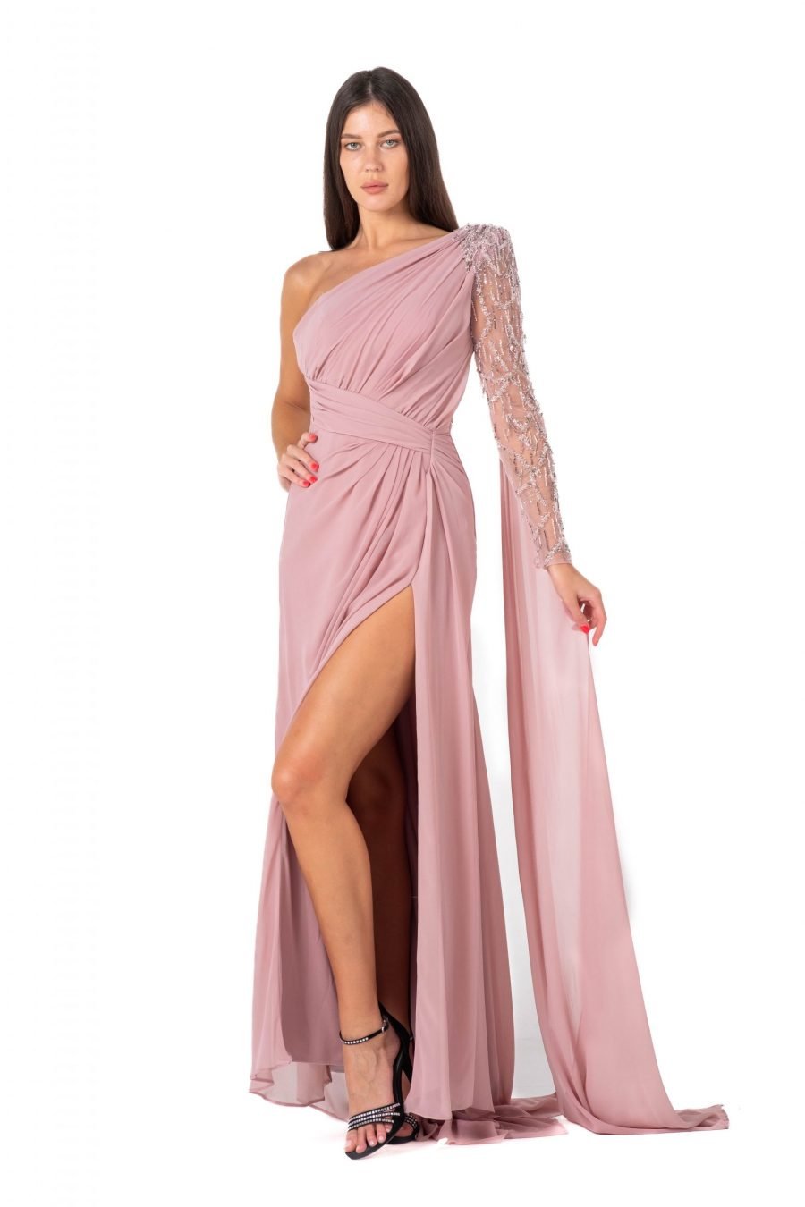 Asymmetric High Knee Evening Dress - Image 5