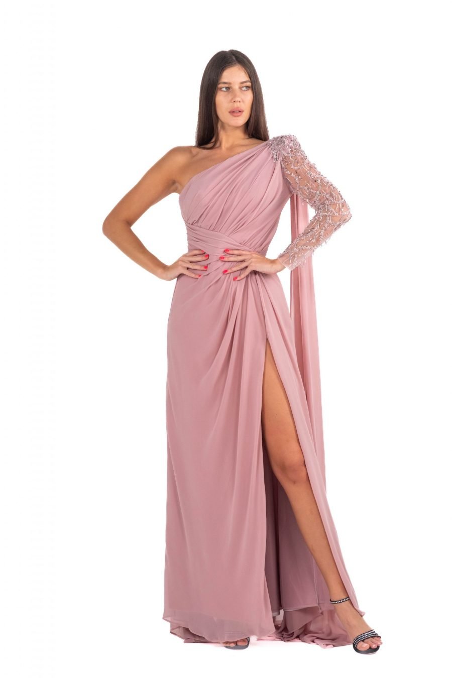 Asymmetric High Knee Evening Dress - Image 8
