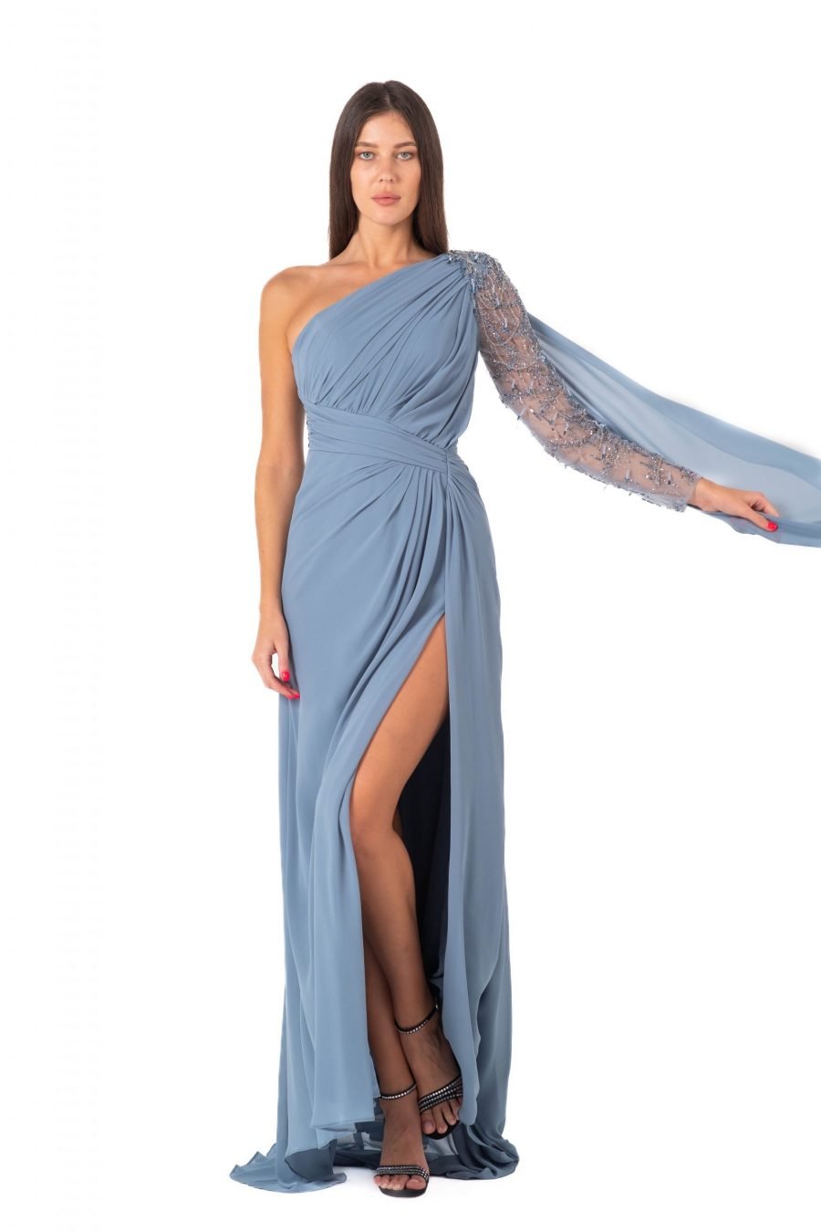 Asymmetric High Knee Evening Dress - Image 2