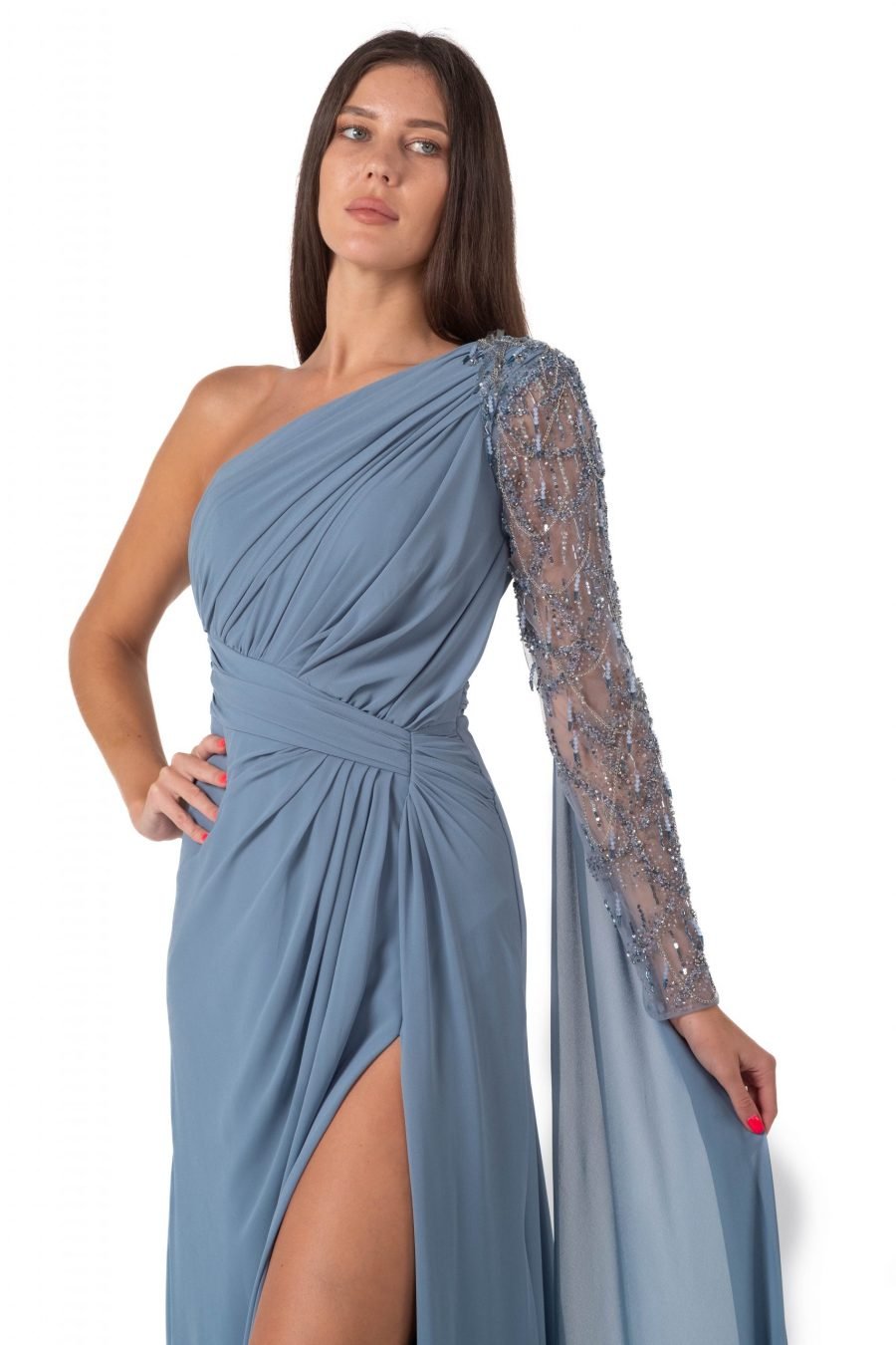 Asymmetric High Knee Evening Dress - Image 4