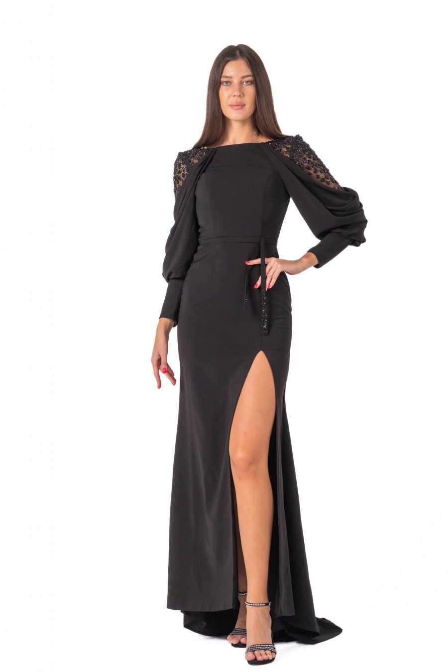 Boat neck High Knee Evening Dress