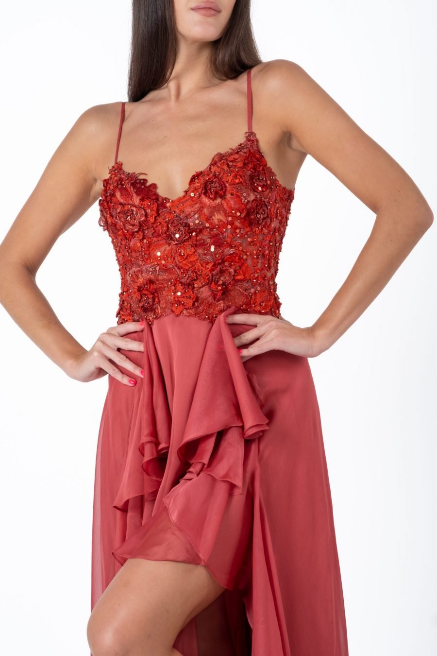 V-Neck High Knee Evening Dress - Image 5