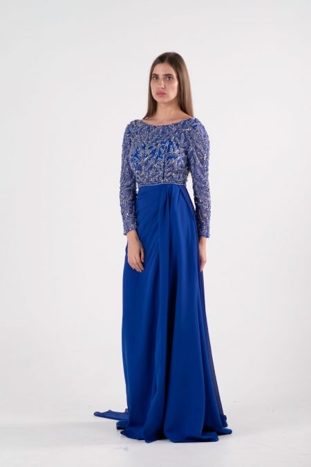 Boat neck Column Evening Dress