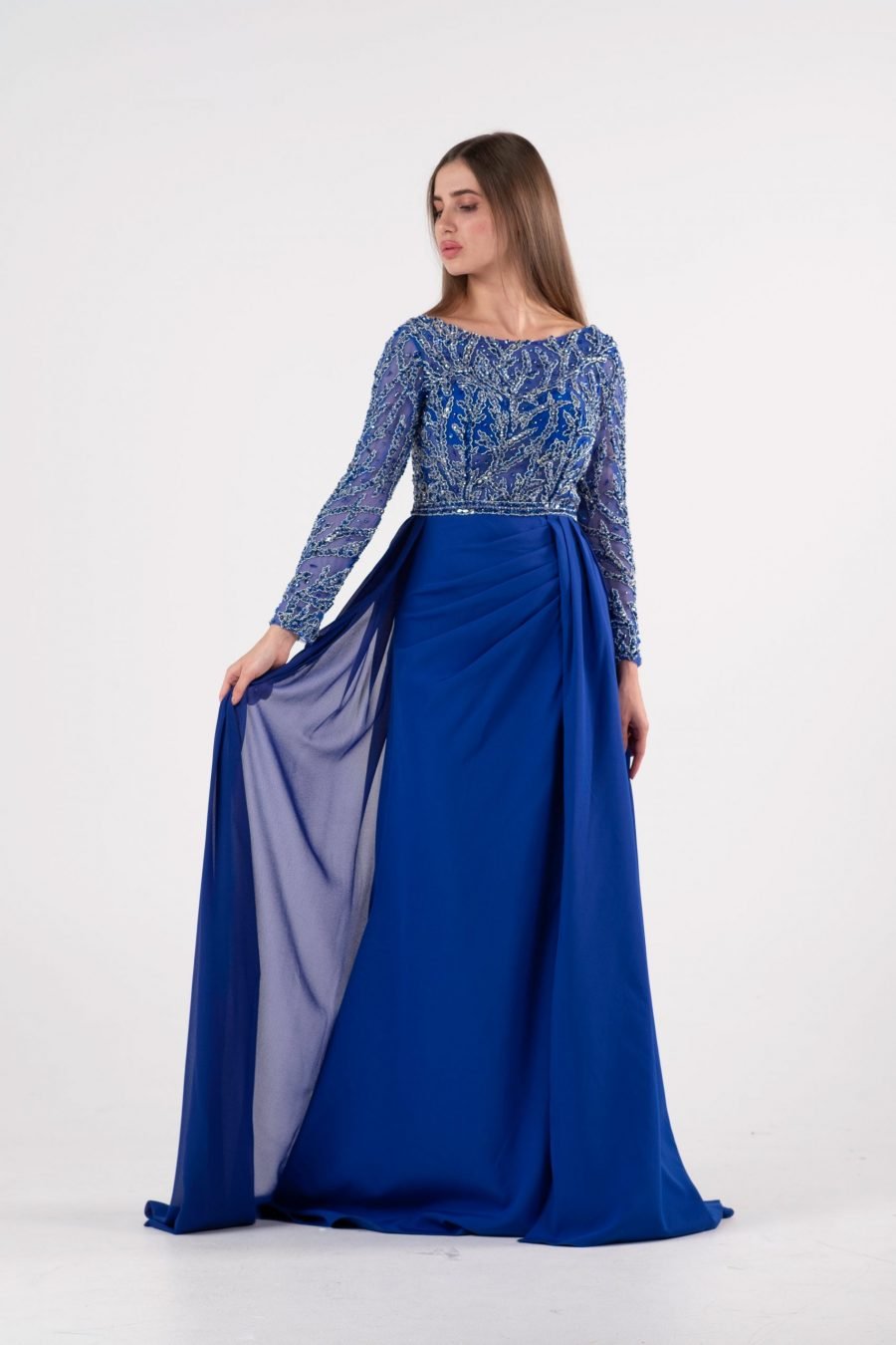 Boat neck Column Evening Dress - Image 3