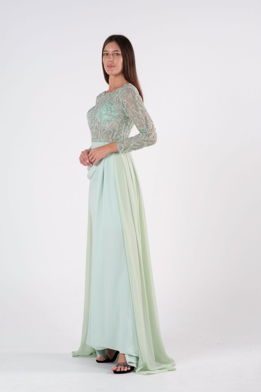 Boat neck Column Evening Dress - Image 11