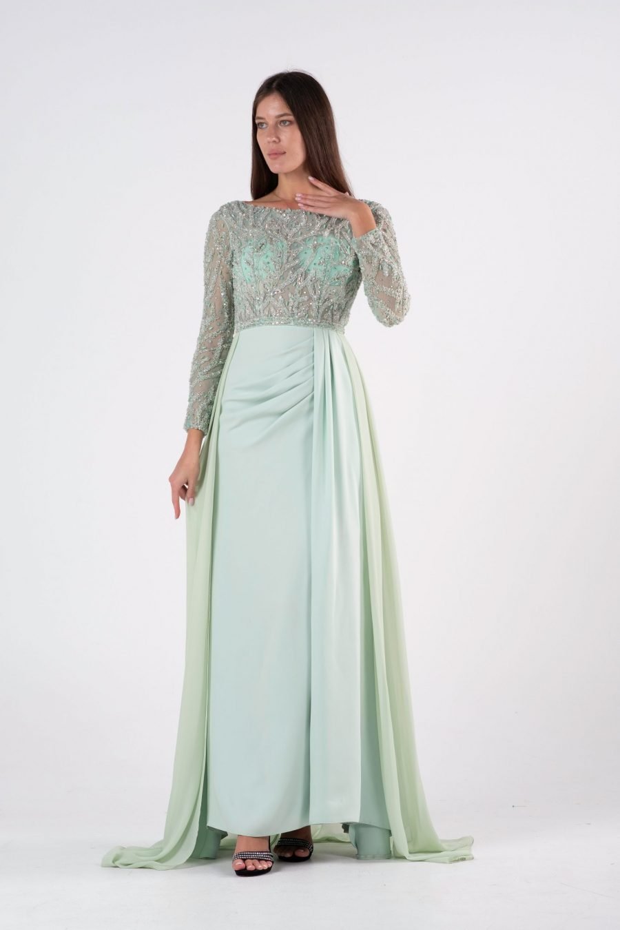 Boat neck Column Evening Dress - Image 10