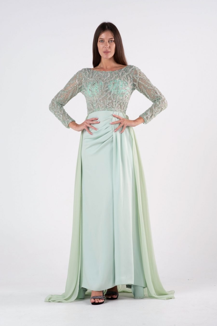 Boat neck Column Evening Dress - Image 9