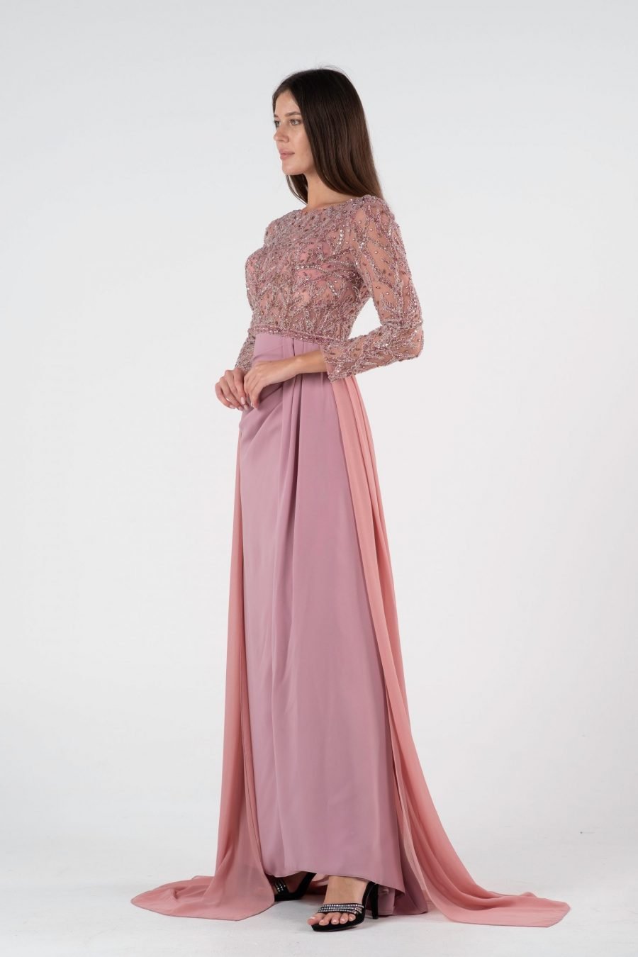 Boat neck Column Evening Dress - Image 6