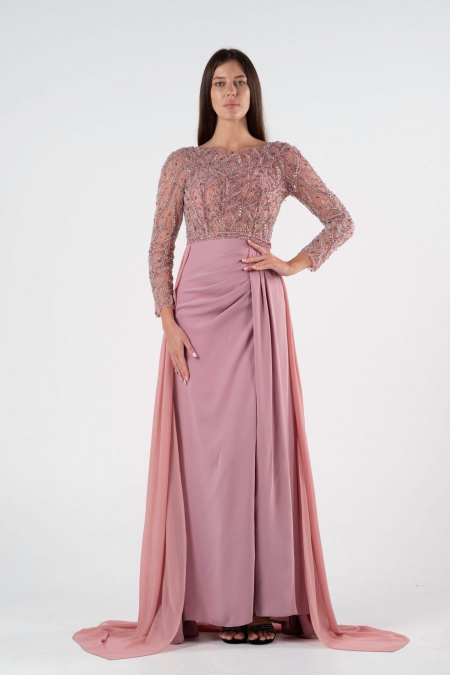 Boat neck Column Evening Dress - Image 5