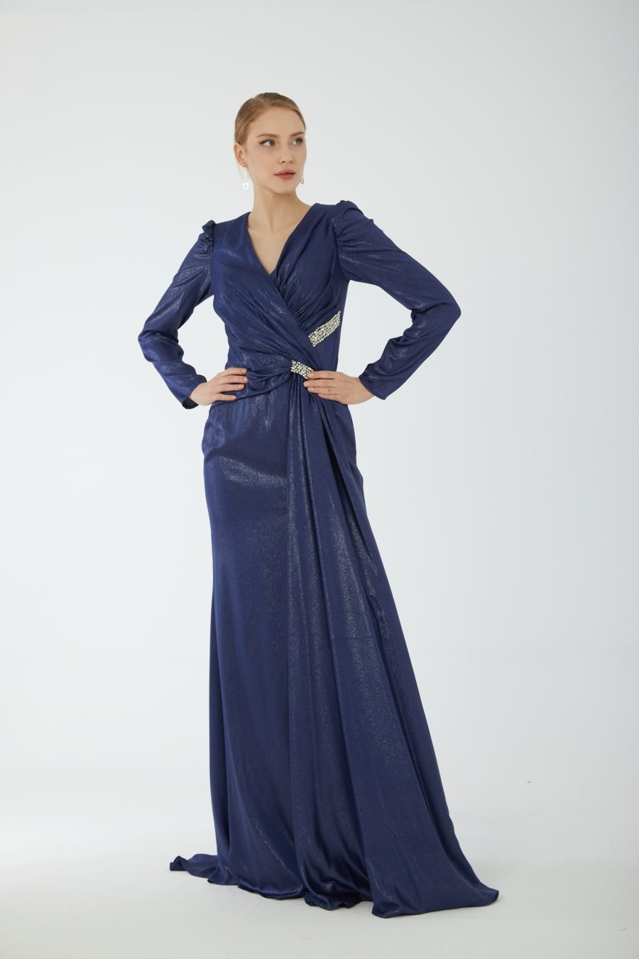 V Neck Long sleeve high knee evening dress - Image 13