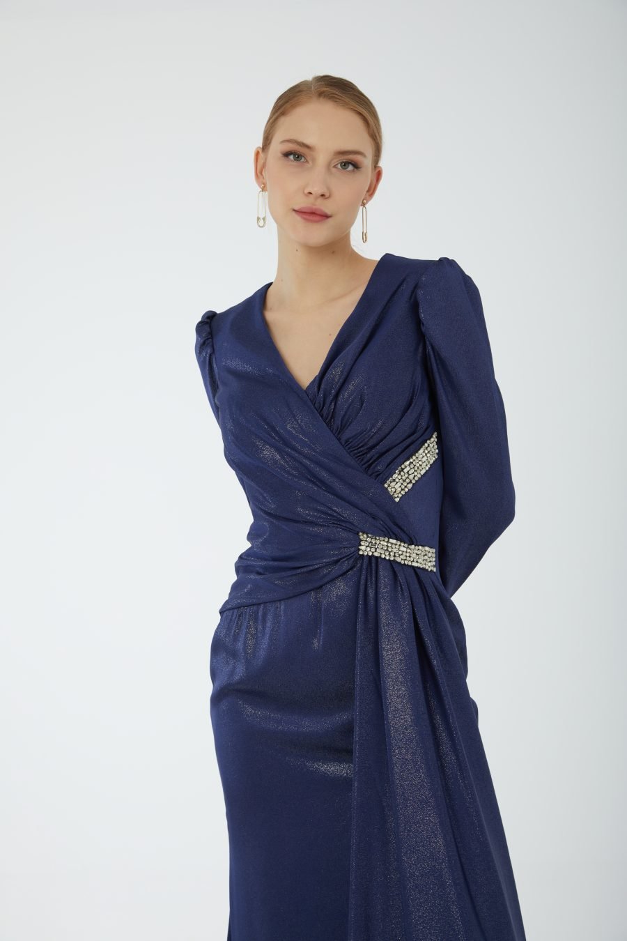 V Neck Long sleeve high knee evening dress - Image 15