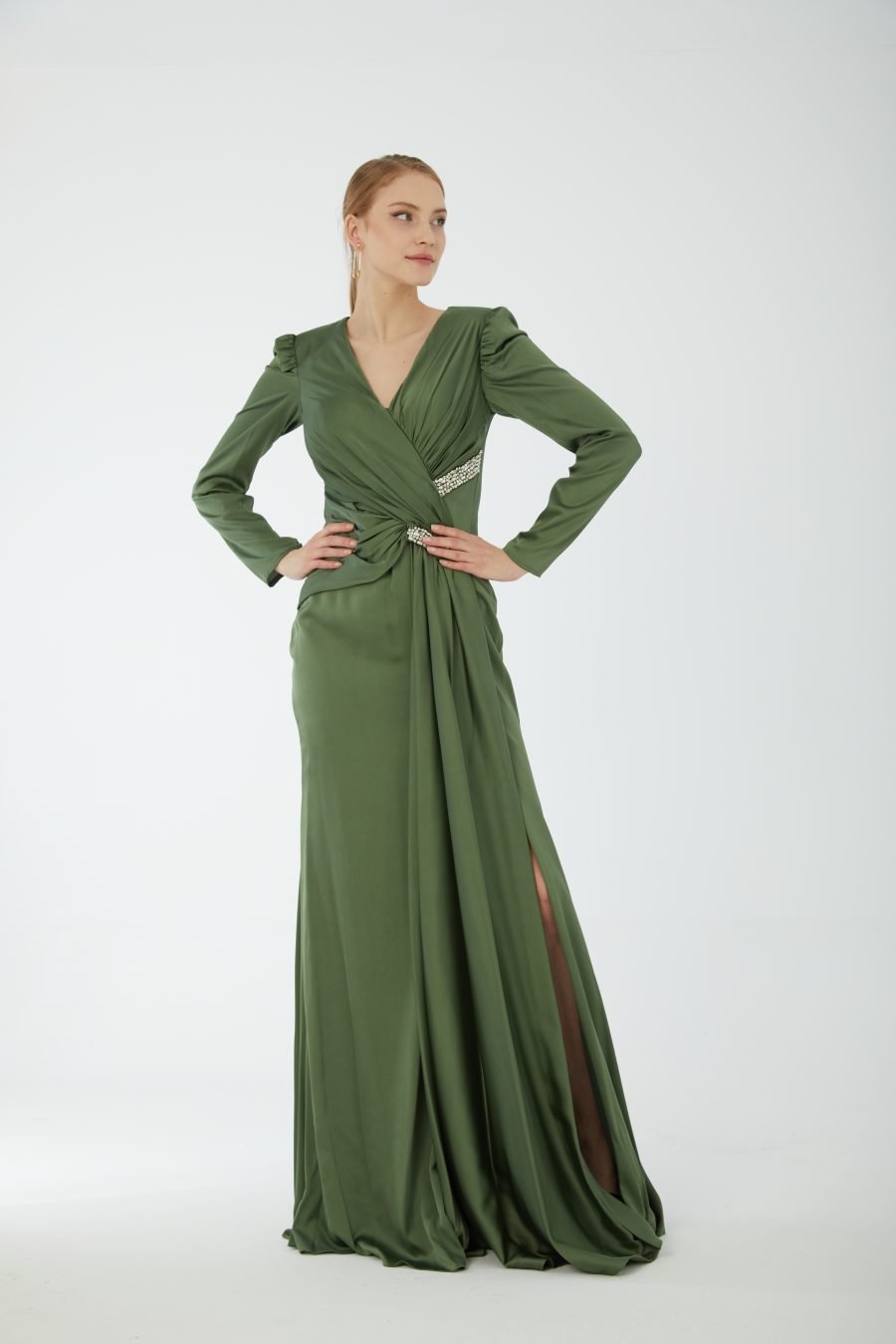 V Neck Long sleeve high knee evening dress - Image 9