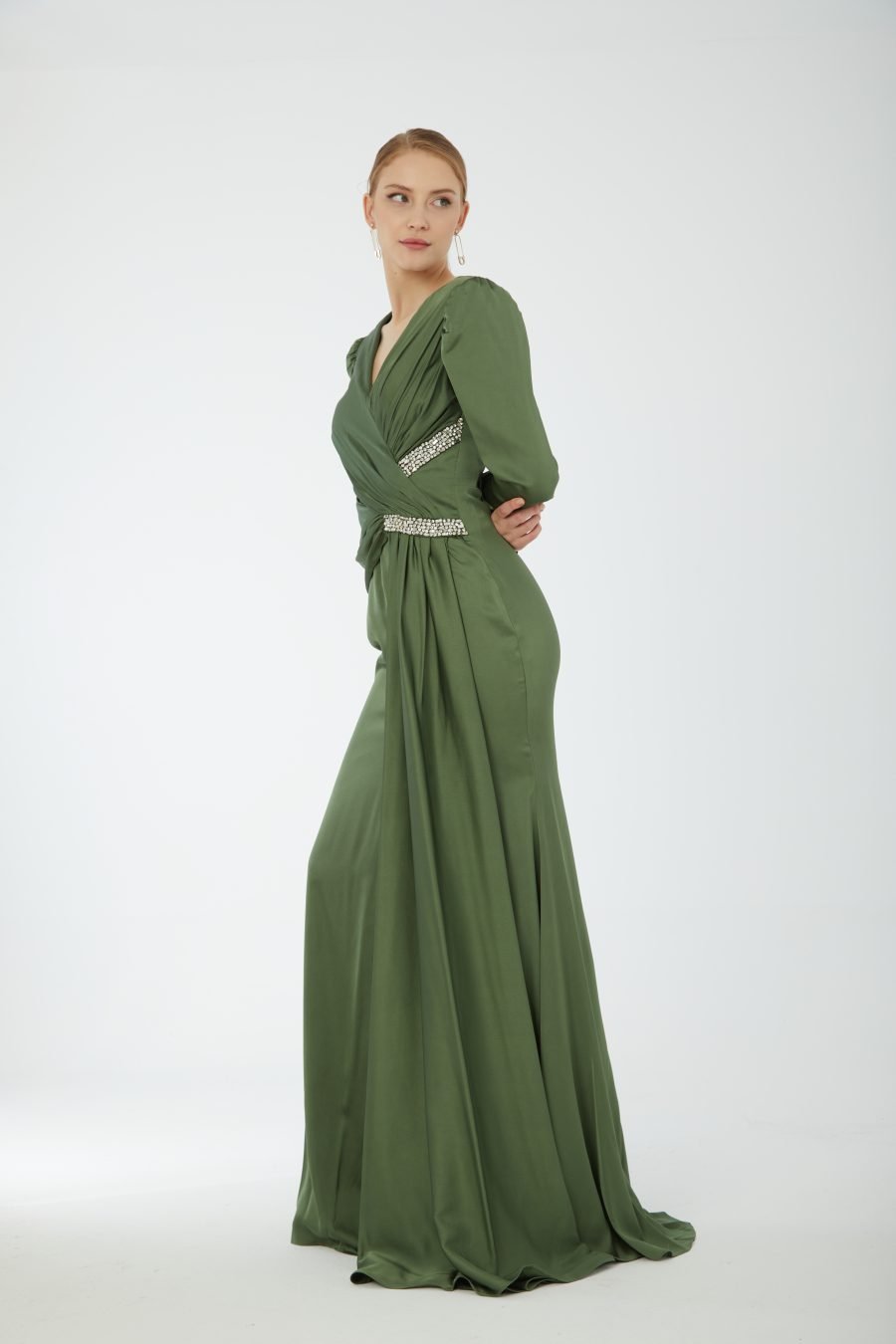 V Neck Long sleeve high knee evening dress - Image 10