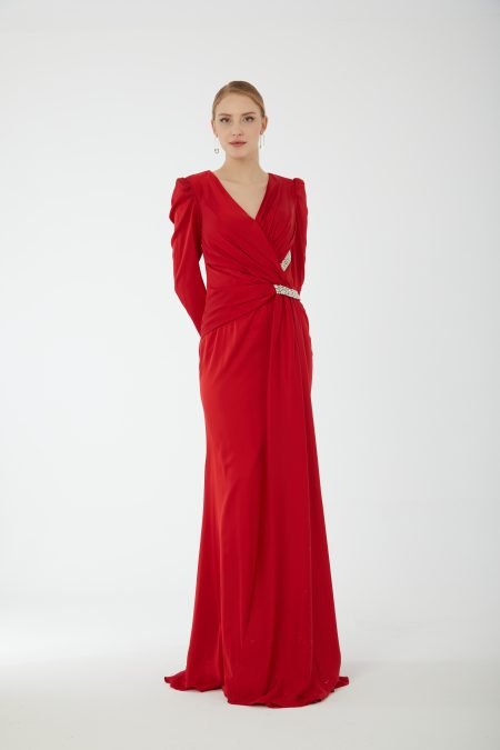 V Neck Long sleeve high knee evening dress