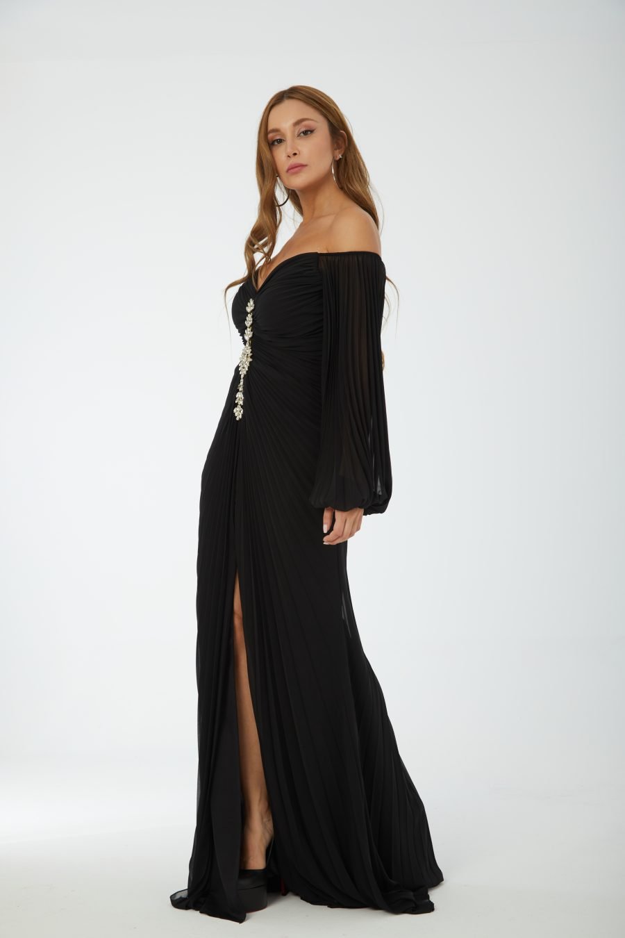 Off shoulder high knee column evening dress - Image 2
