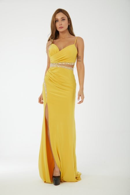 Halter strap high knee evening dress