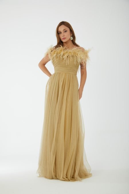 Off shoulder high knee column evening dress