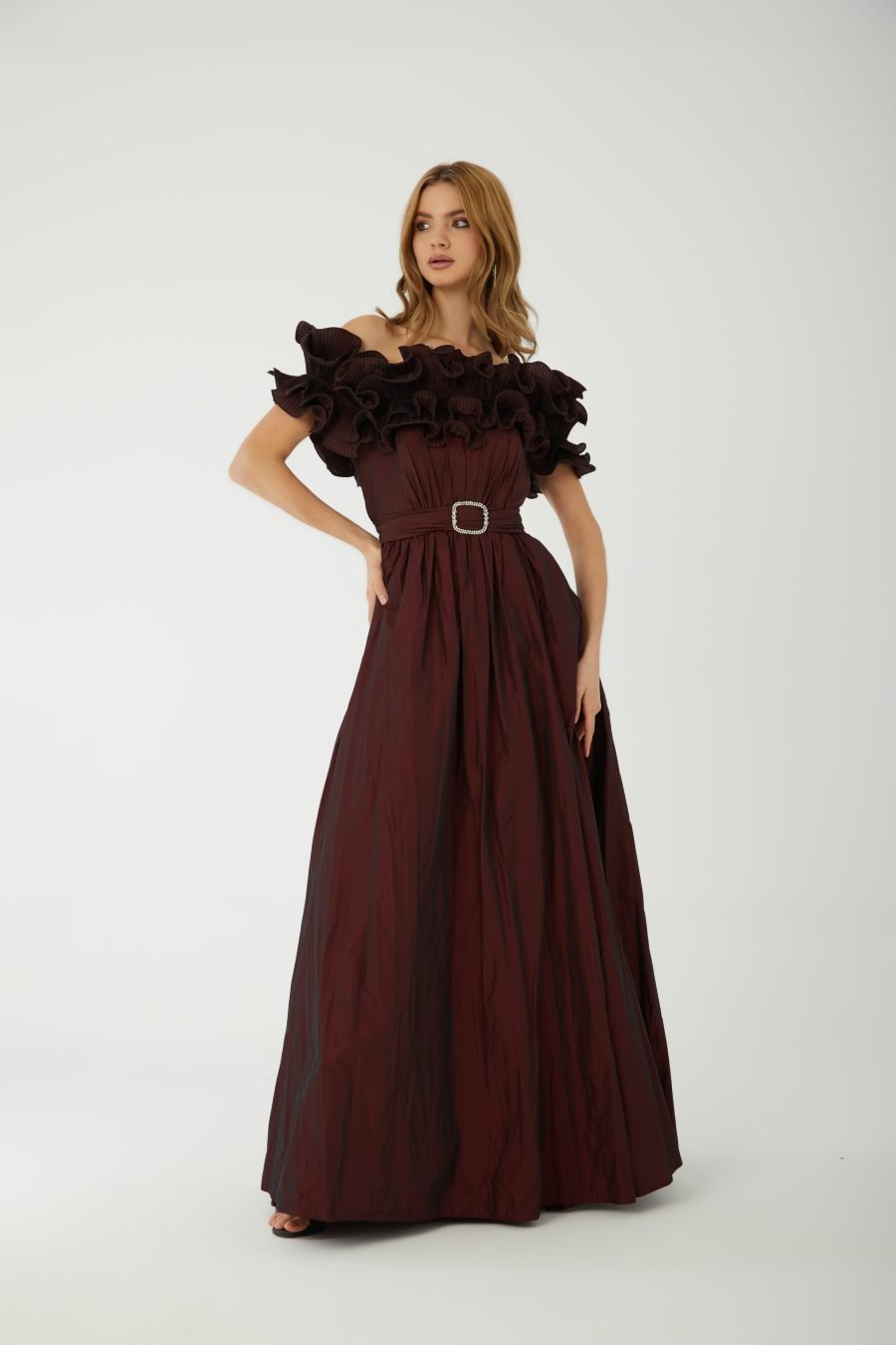 Straight Across Off- shoulder A line Evening Dress - Image 5