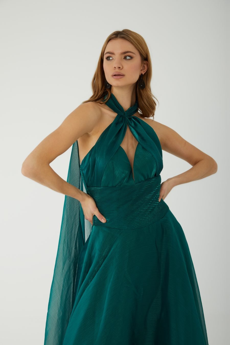 Halter Neckline Cross A-Line Evening Dress - Image 3