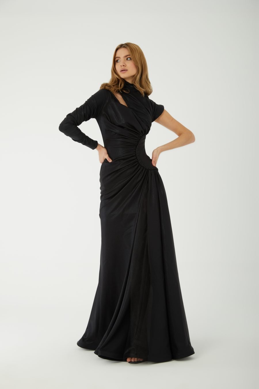 Turtle Neckline A-Line Evening Dress