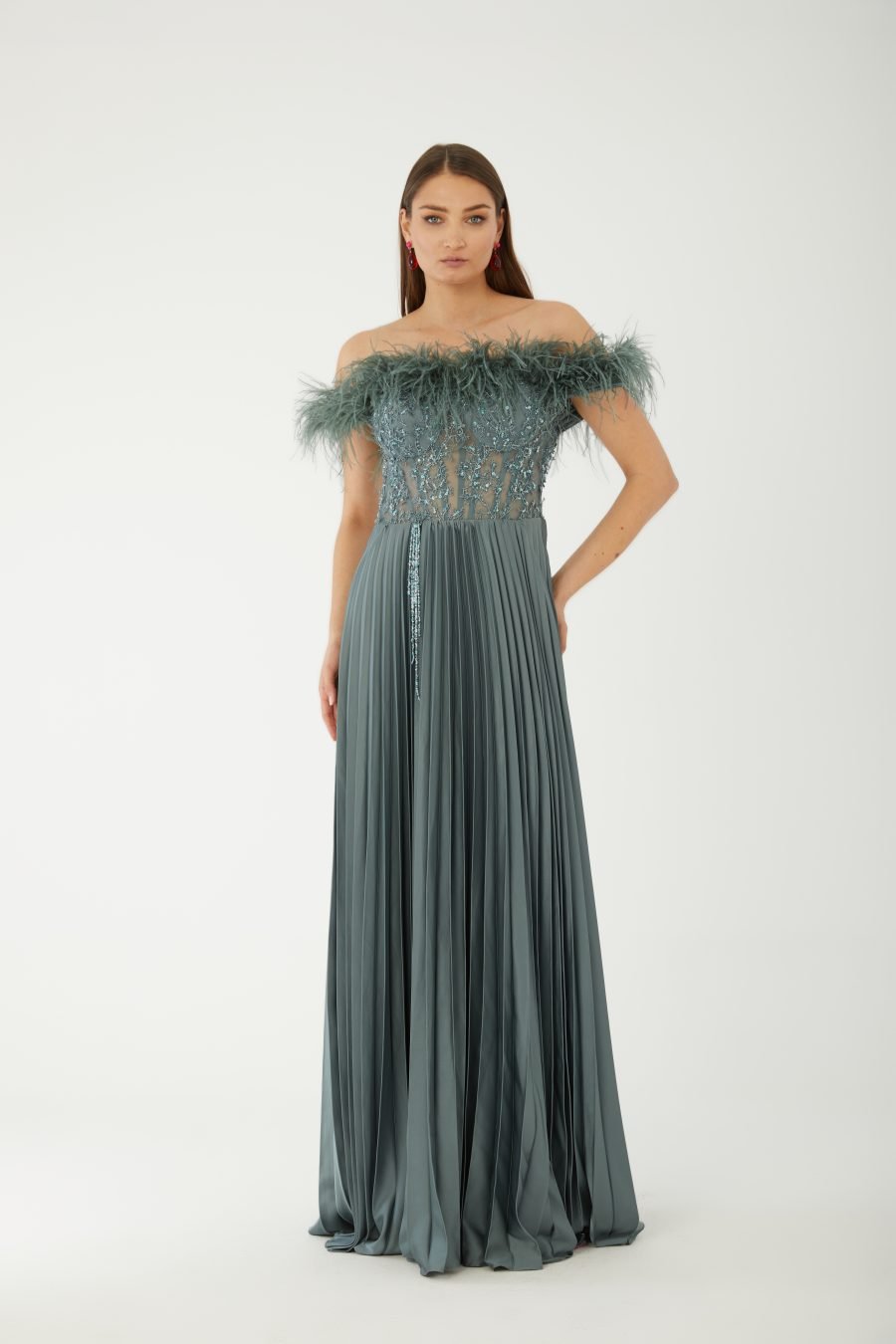 Straight Across Off shoulder  Evening Dress - Image 13