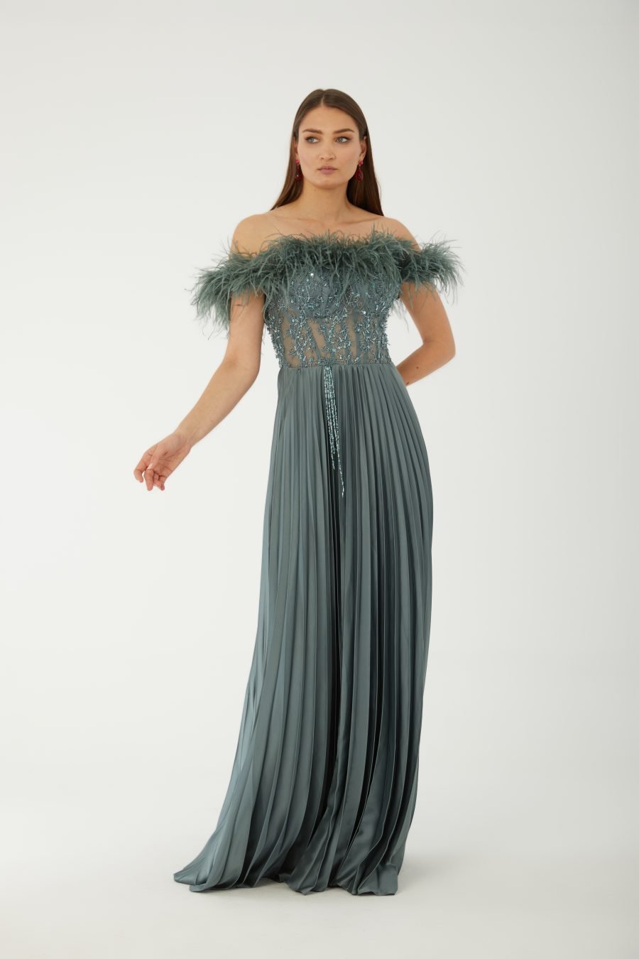 Straight Across Off shoulder  Evening Dress - Image 14