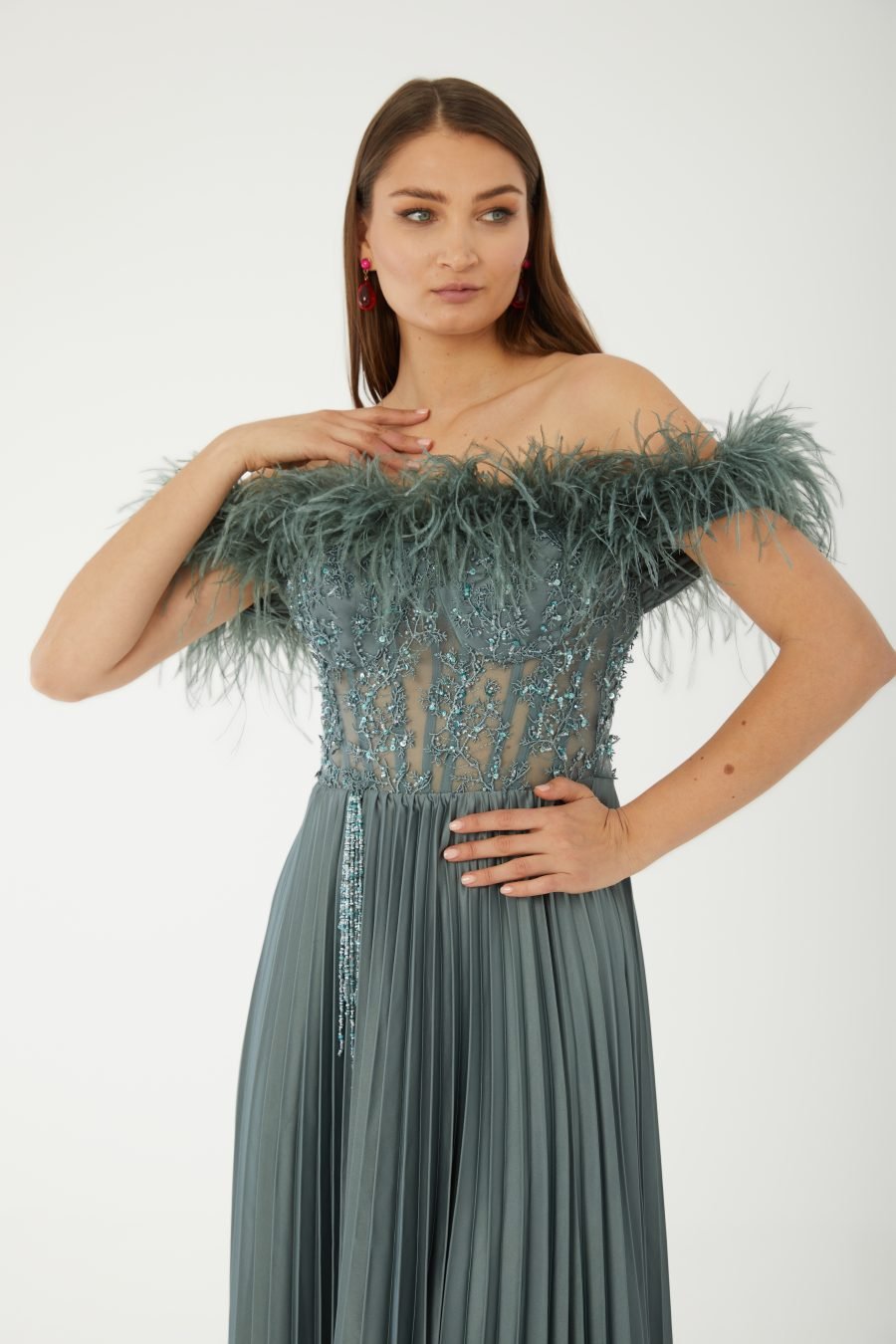 Straight Across Off shoulder  Evening Dress - Image 15