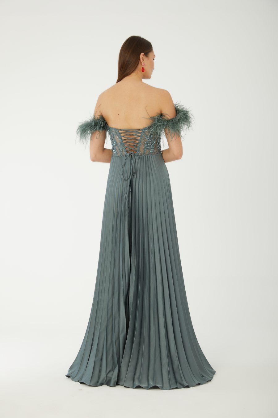 Straight Across Off shoulder  Evening Dress - Image 16