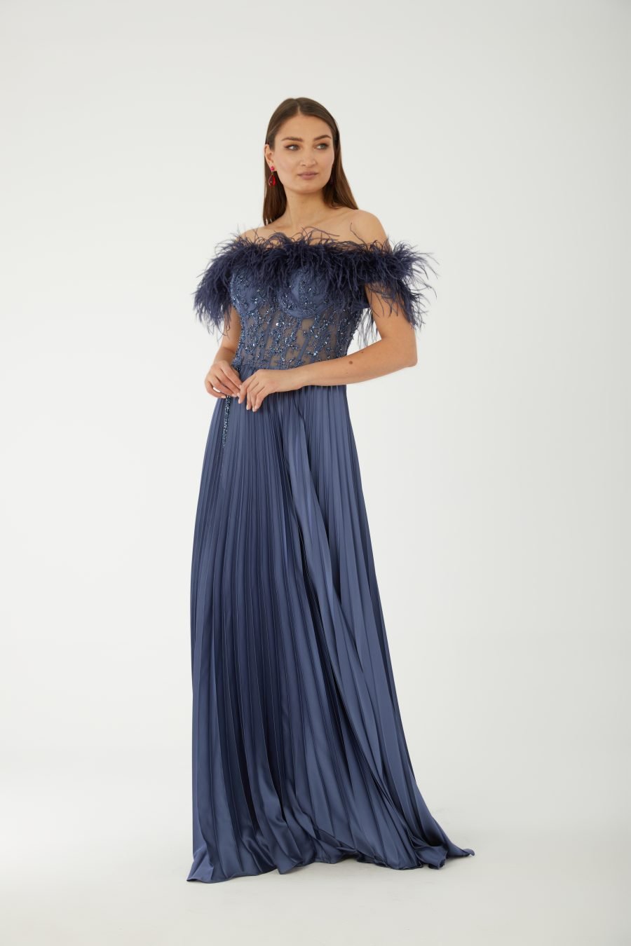 Straight Across Off shoulder  Evening Dress - Image 18