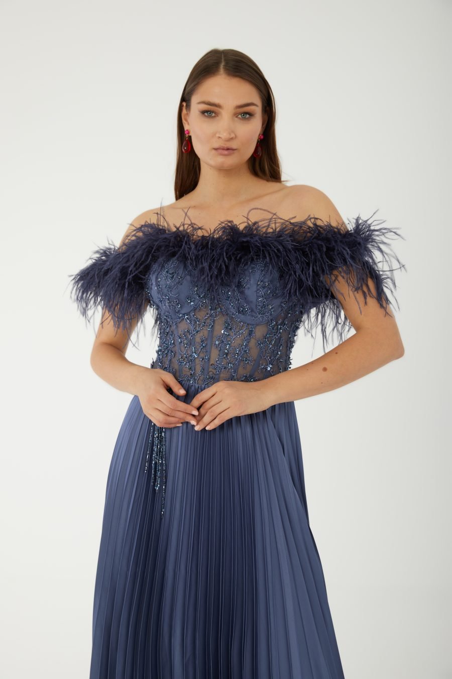 Straight Across Off shoulder  Evening Dress - Image 19