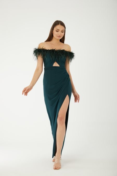 Straight Across Off shoulder High Knee Evening Dress