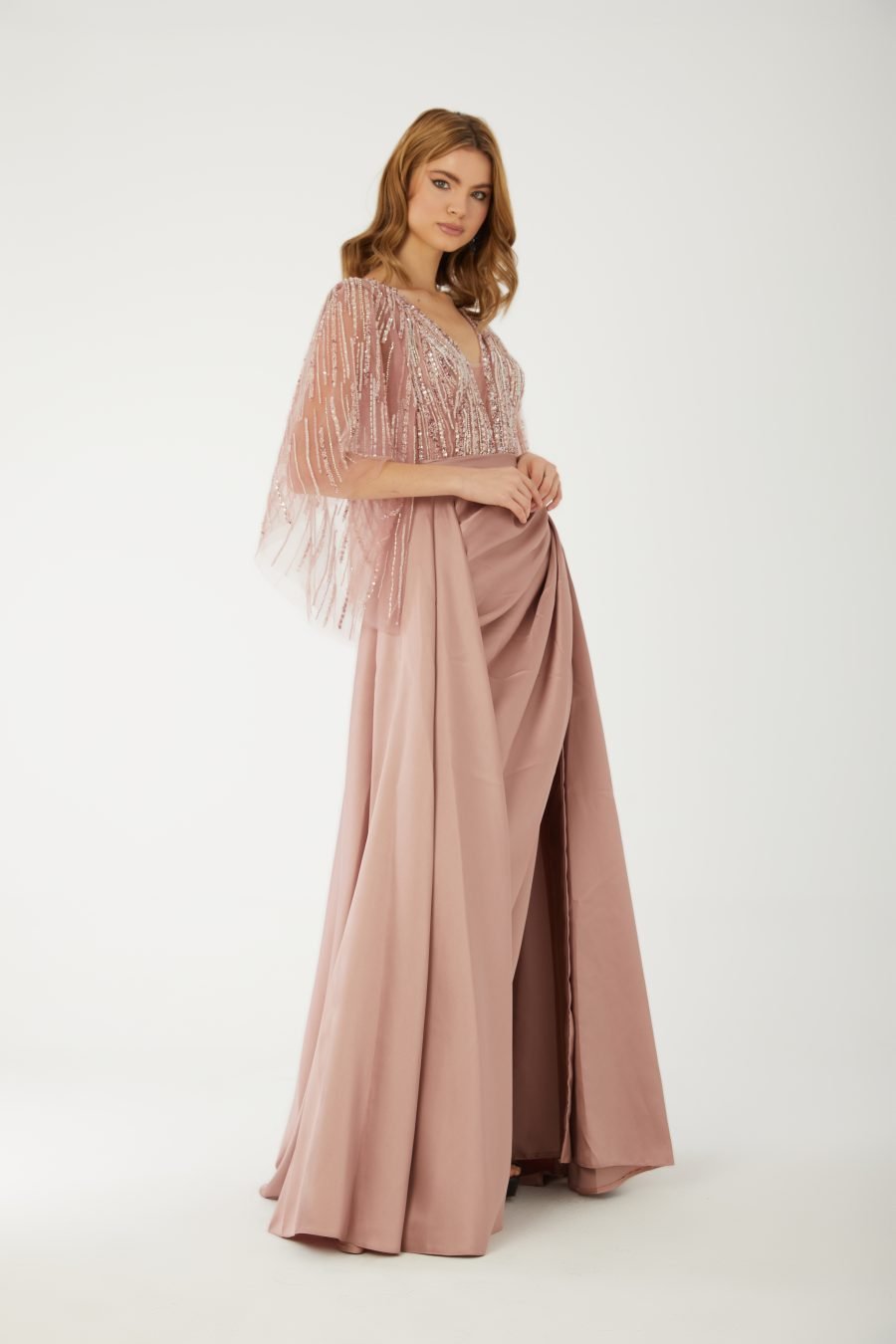 V Neck Long sleeve high knee evening dress - Image 2