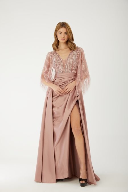 V Neck Long sleeve high knee evening dress