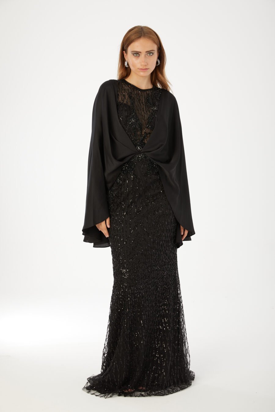 Paula Blush Sequin Cape Evening Gown - Image 2