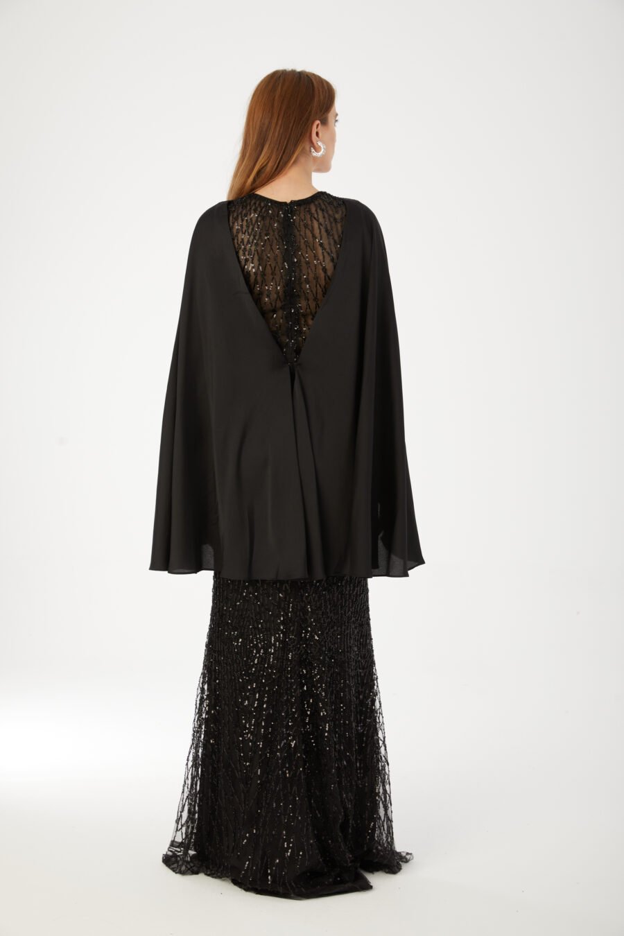 Paula Blush Sequin Cape Evening Gown - Image 5