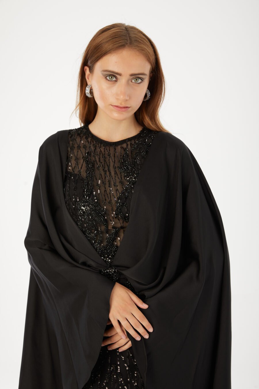Paula Blush Sequin Cape Evening Gown - Image 3