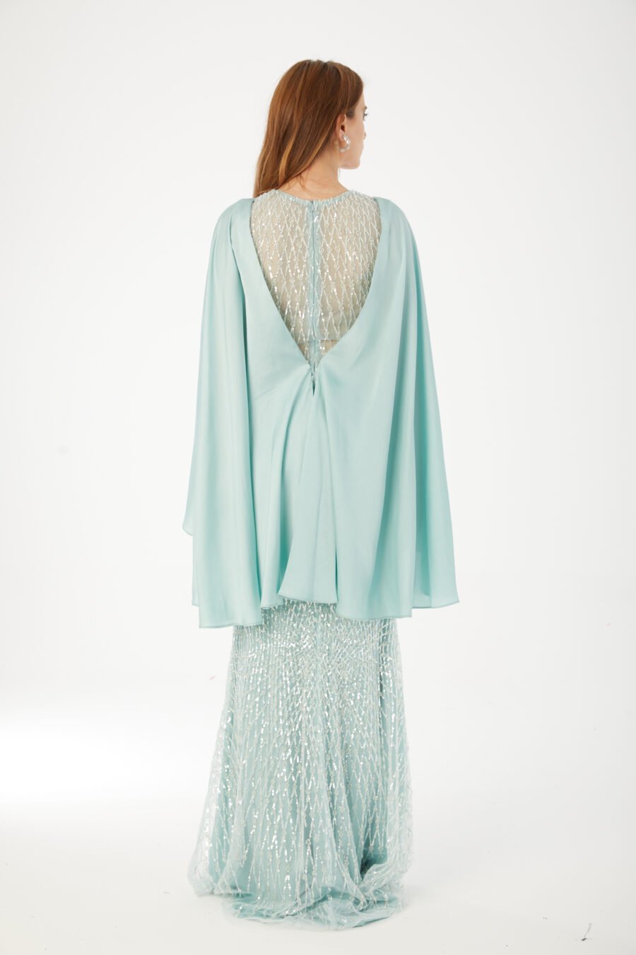 Paula Blush Sequin Cape Evening Gown - Image 23