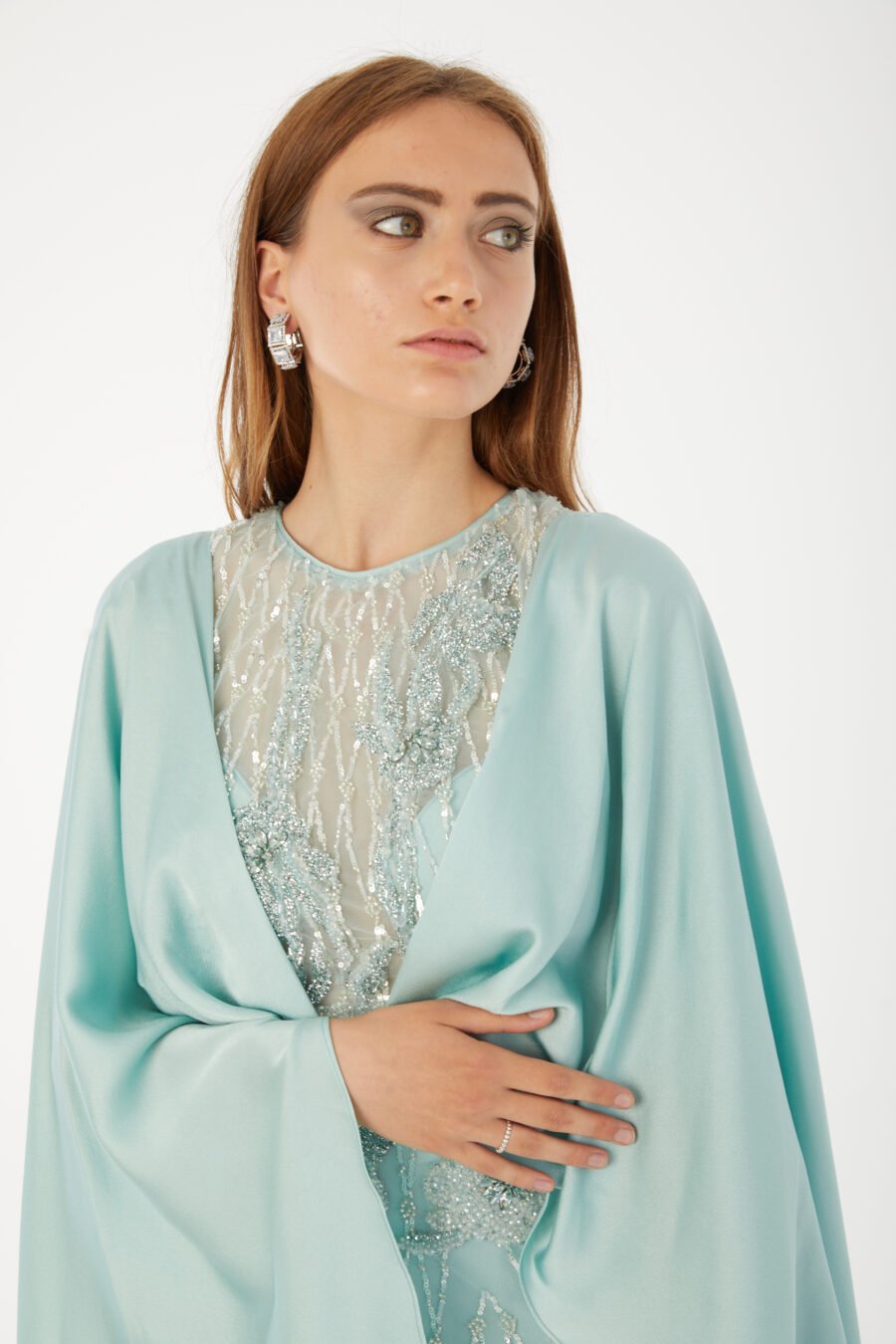 Paula Blush Sequin Cape Evening Gown - Image 20