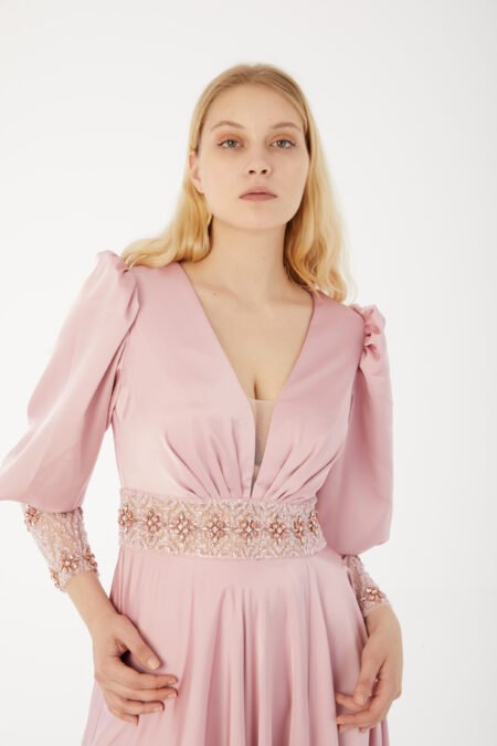 V Neck Evening Gown - Pink, 40