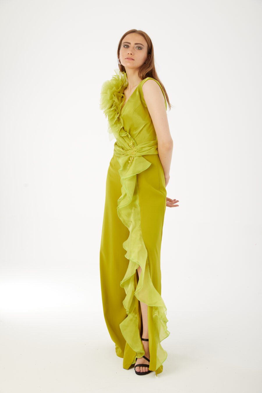 V Neck High Knee Ruffle Evening Dress - Image 5