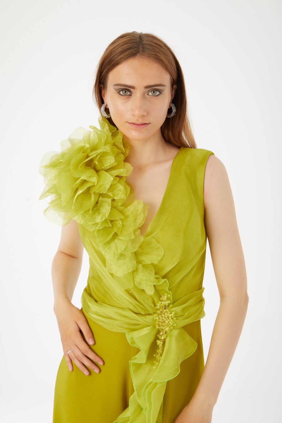 V Neck High Knee Ruffle Evening Dress - Image 2