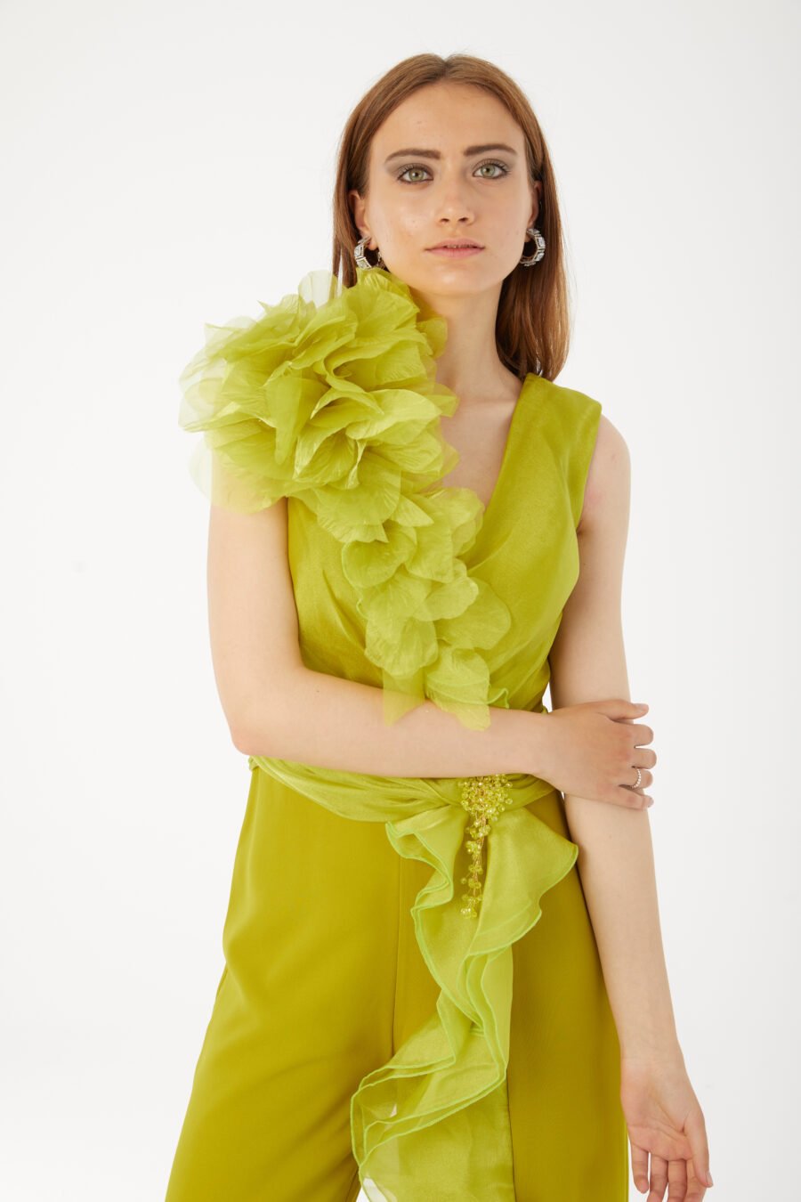 V Neck High Knee Ruffle Evening Dress - Image 3