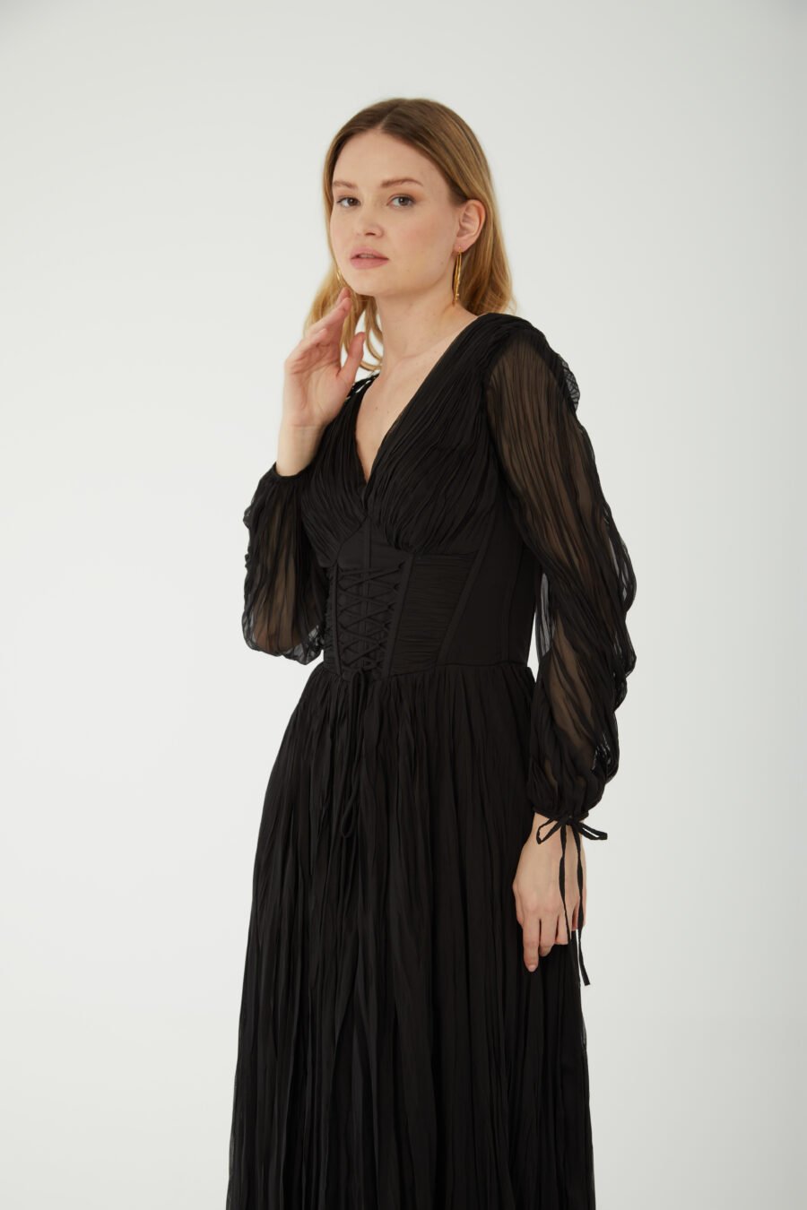 V Neck Long sleeve high knee evening dress - Image 9